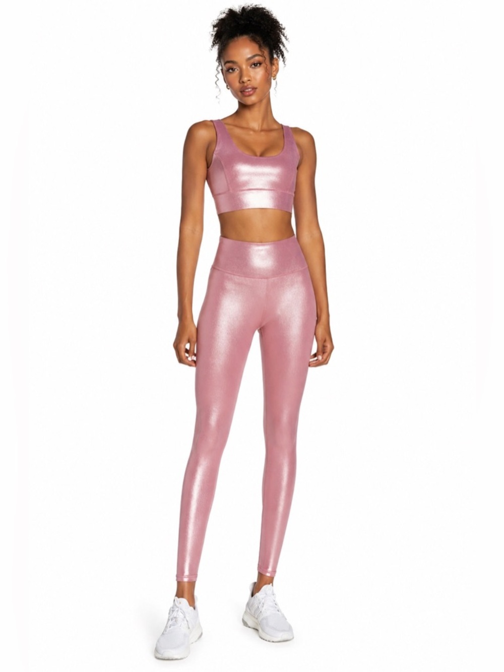 IVL Collective Metallic Pink Set Bra 6 Leggings 4 High Rise Shimmer Activewear